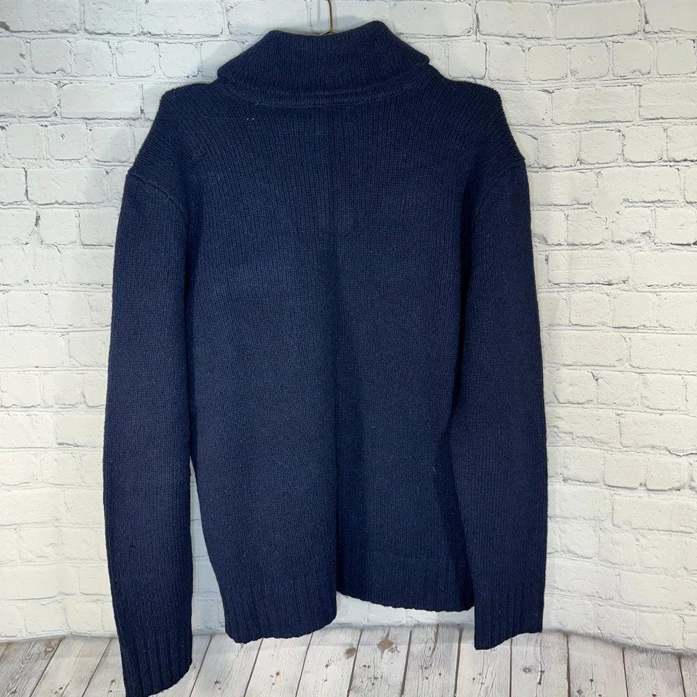 Polo Ralph Lauren Navy Merino Wool Angora Shawl Collar Sweater Mens Medium FLAW